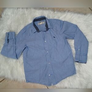 Kids Light Blue Long-Sleeve Button Shirt with Contrast Collar